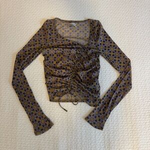 Urban Outfitters Purple and Yellow Floral Long Sleeve Top (Size Medium)